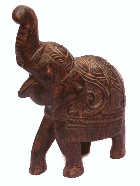 Statue d'éléphant en bois sculpté à la main indien ancien vintage décoratif...