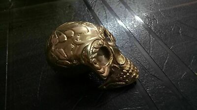 Vintage Heavy Solid Golden Brass Skull Only head Handle for Shaft Walking Stick