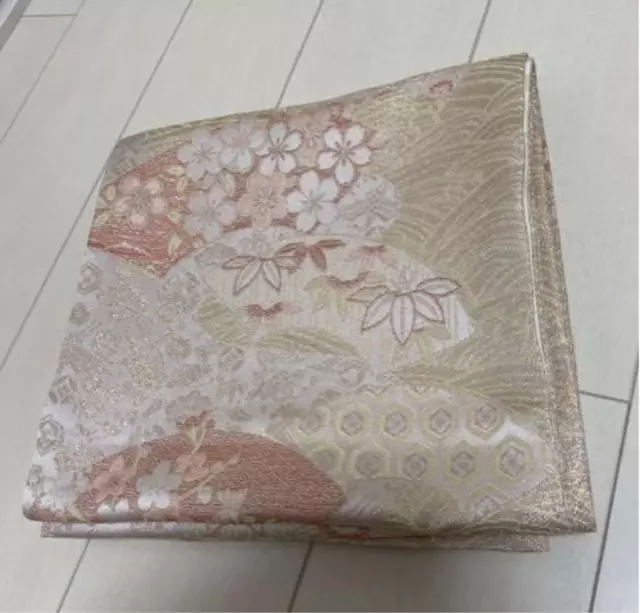 Fukuro Obi Belt From Japan Gold Thread Auspicious Pattern Full Bag