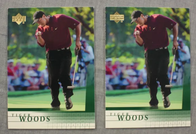 Tiger Woods Rookie Stanford 2001 Upper Deck RC Golf  (2) Card Lot Card #1