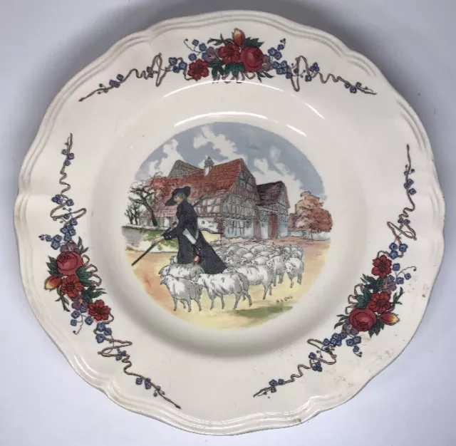 N15 Assiette Creuse En Porcelaine Obernai Sarreguemines France H. Loux D 23 Cm