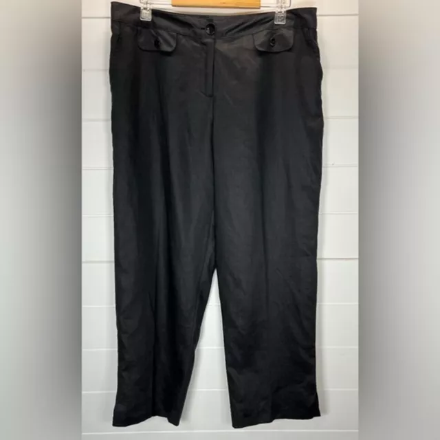 Carole Little Pants Womens 14 Cropped Wide Leg Linen Black Beachy Coastal Modern