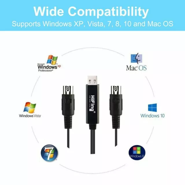 Convertisseur / Adaptateur d'Interface MIDI Hi-Fi USB IN-OUT avec Cable M 3