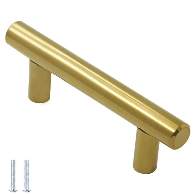 2X Gold T Bar Kitchen Bathroom Cupboard  Drawer Door pull Handle 96-136mm
