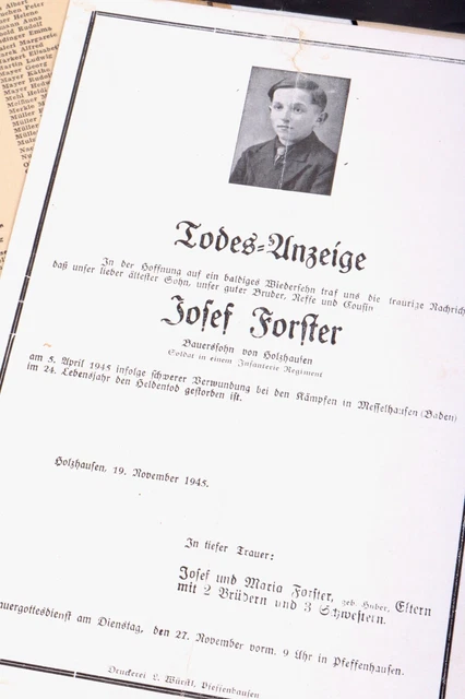 ORIGINAL WW2 TODESANZEIGEN Sterbeanzeigen Oberschlesien Südfront RU