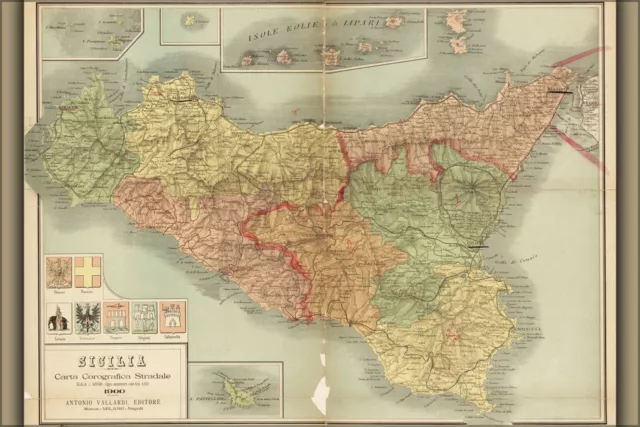 Poster, Many Sizes; 1900 map of Sicily italy