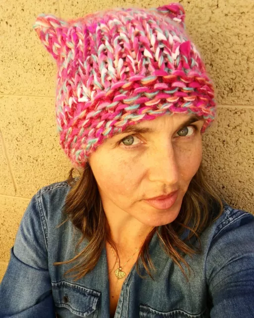 Hoodware Pink Pussy Hat Knit Handmade Women's March Beanie Cat Ear Purse bag