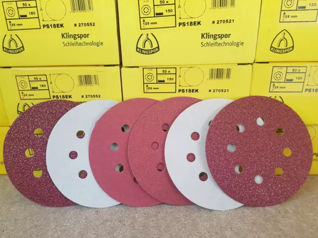 125mm Sanding Discs / Sandpaper 5" KLINGSPOR 8 Hole Pads /// 40 - 600 GRIT ///