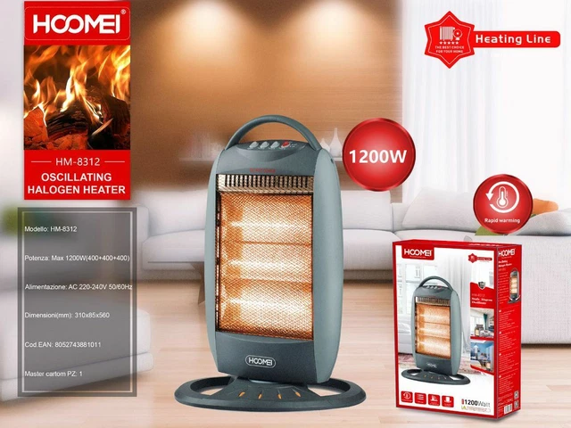 Radiateur Halogène D'Appoint Tristar KA-5129 - 3 Puissances (400/800/1200W), Oscillant, Protection Anti-basculement - 10