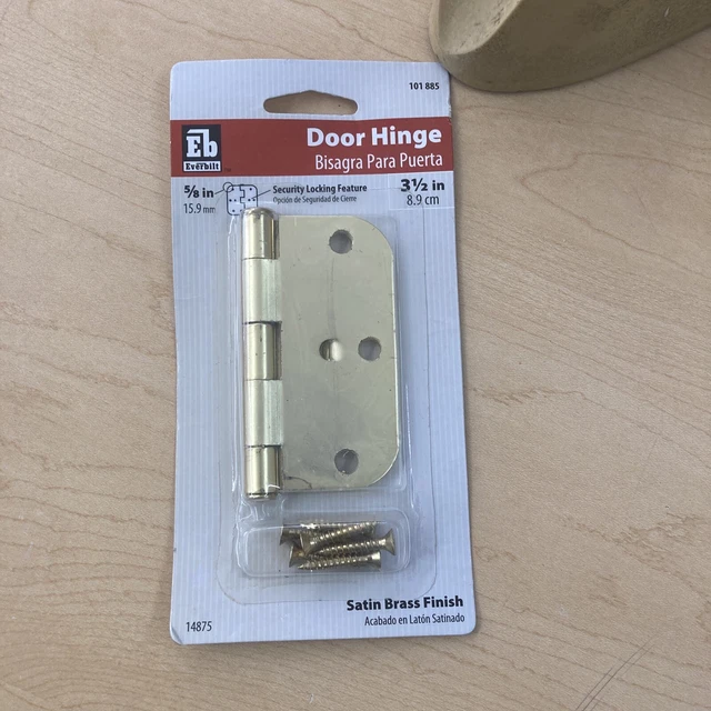 Everbilt Door Hinge 3 1/2 In. Satin Brass Finish 5/8 In. Radius w/Screws 2 Sets
