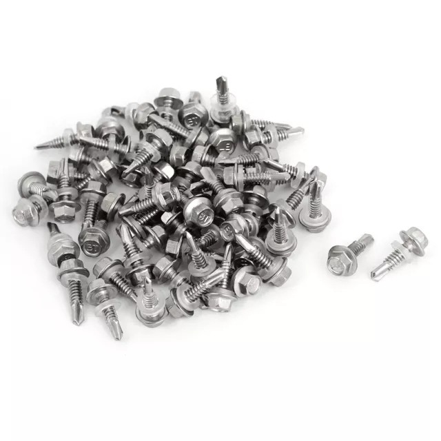 60pcs M5.5 x 19mm Roofing Flanged Hex Washer Head Self-Drilling Tek Screws