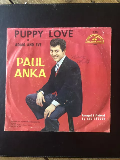 PAUL ANKA Puppy Love Record US 45 RPM Single 10082 ABC-Paramount 1960 Pic Sleeve