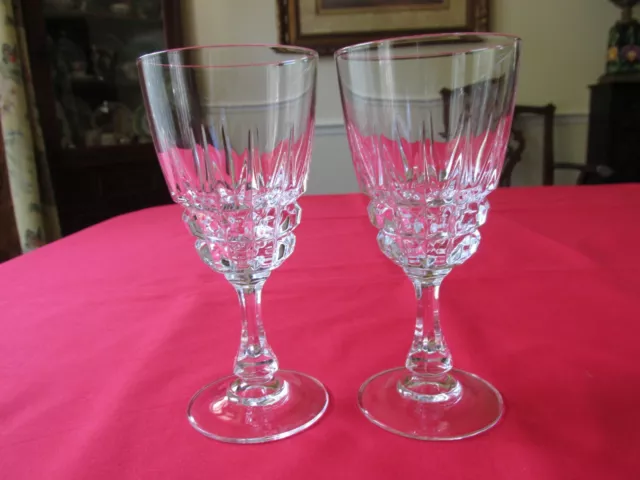 Set of 2 Cristal D'Arques France POMPADOUR Cut Lead Crystal Wine Glasses 6"