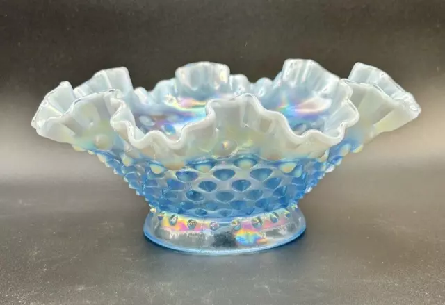 Fenton Aqua Blue Opalescent Iridescent Glass Mini 3 Horn Epergne Free Shipping!