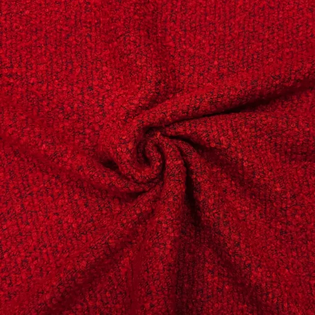 Boucle Stoff Rot/ Schwarz Meterware mit Wolle für Kleidung, Deko und mehr