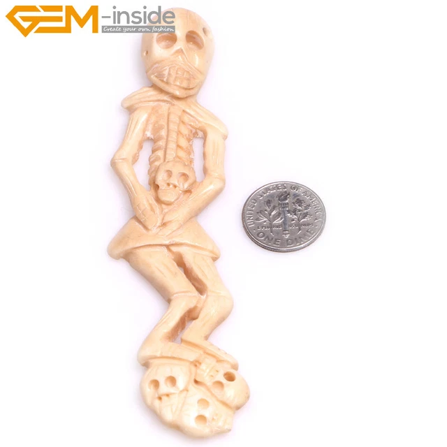 Halloween Cosplay Large Body Carved Bone Skull Skeleton Beads Jewelry Making76mm