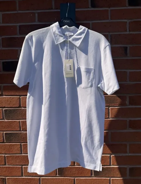 Sunspel Riviera Short Sleeved Cotton Polo Shirt In White, Bnwt Large