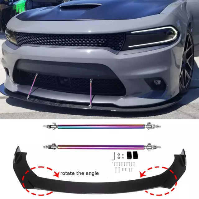 For Dodge Charger SRT RT SXT GT Car Front Bumper Lip Spoiler Splitter Strut Rods