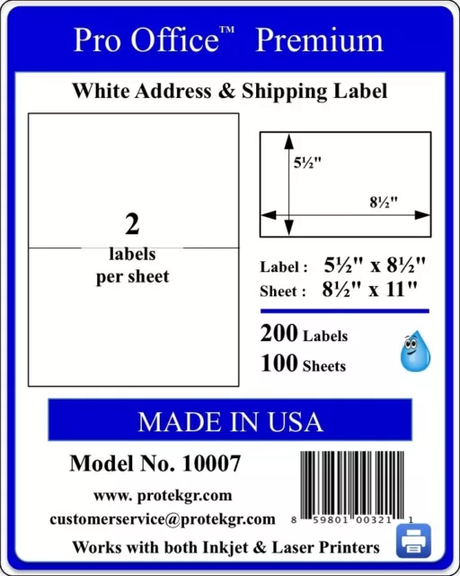 1000 Shipping Labels Self Adhesive Half Sheet 2 Per Sheet 5.5 x 8.5 Premium USPS