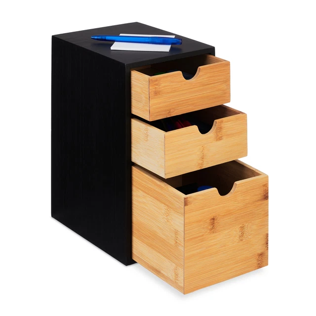 Organiseur Bureau Bambou 5 Compartiments - 19,2x10,5x10,2cm - Pour Stylos, Smartphone, Cosméticos - Design Minimaliste