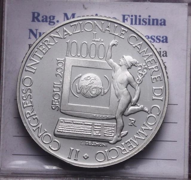 NL* SAN MARINO 10000 Lire Argento 2001 NETWORK CAMERE COMMERCIO MONDIALI come da