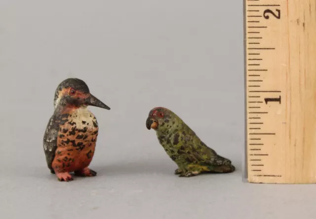 2 Antique 1920s Austrian Miniature Bronze Kingfisher & Parrot Birds NO RESERVE