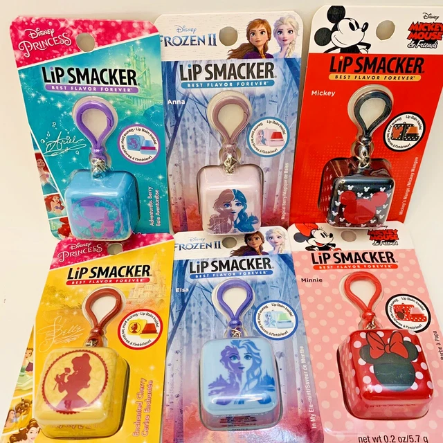 6 Disney Lip Smacker Mickey Minnie Elsa Anna Ariel Belle Princess Frozen NEW