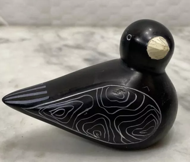 SMOLArt Hand Carved Soapstone Black Sitting Bird Figurine Handmade Kenya