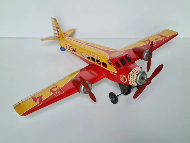 JOUET ANCIEN RARE avion air FRANCE MIC epoque joustra mécanique tole