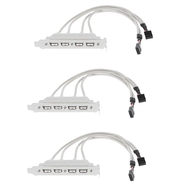 3X Dual Motherboard 9Pin Header to 4Port USB 2.0 Female Cable PCI Bracket O7F8