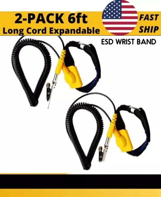 2 Anti-Static Wrist Band ESD Grounding Strap Prevents Static Build Up PC Repair