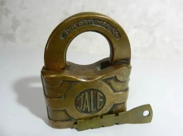 Antique padlock of the U.S. "YALE" company with concentrated massiveness