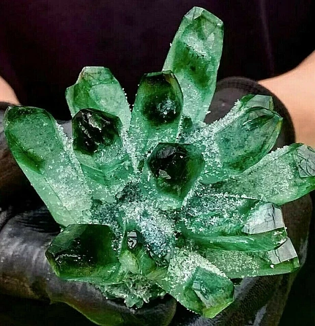 New Find Green Phantom Quartz Crystal Cluster Mineral Specimen Healing