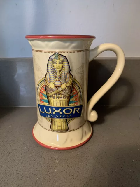 Luxor Casino Ceramic Stein Mug Egyptian Mummy Las Vegas Souvenir Blue 6" Tall
