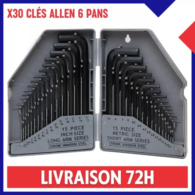 x30 Clé Allen Six 6 Pans Mâle Métrique et Impériale Hexagonale Coffret Jeu