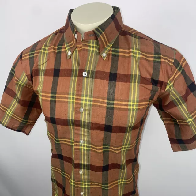 NOS Vtg 60s Mustang Shirt Mens LARGE Plaid Japan Made S/S Geek Nerd Hipster NOS