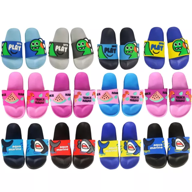 Badelatschen Kinder Badeschuhe Pantoletten Sport Slippers Dinosaurier Hai 24-35