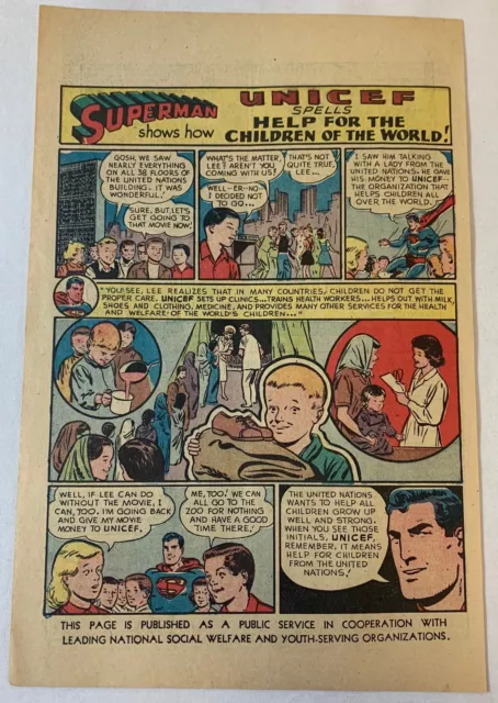 1952 Superman Cartoon Campagna Pubblicitaria Pagina PSA ~ Unicef Aiuta Il