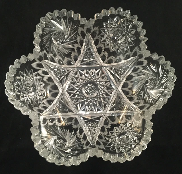 Antique American Brilliant Period Cut Glass Small Bowl With Starburst Pattern 2