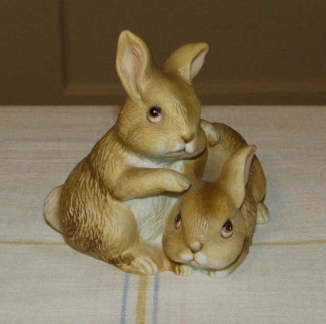 Vtg Homco Easter Little Brown Bunnies Figurine # 1455 Excellent!