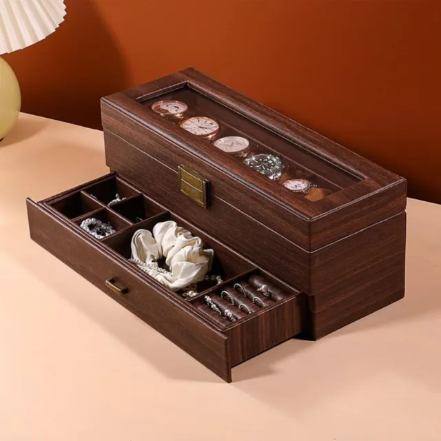 Mens 6 Grids PU Leather Watch Display Case Jewelry Collection Storage Holder Box