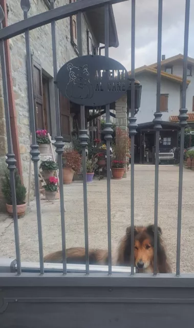 Targa Targhetta Cartello "ATTENTI AL CANE" in ferro . Disegno Laser Bulldog 1750