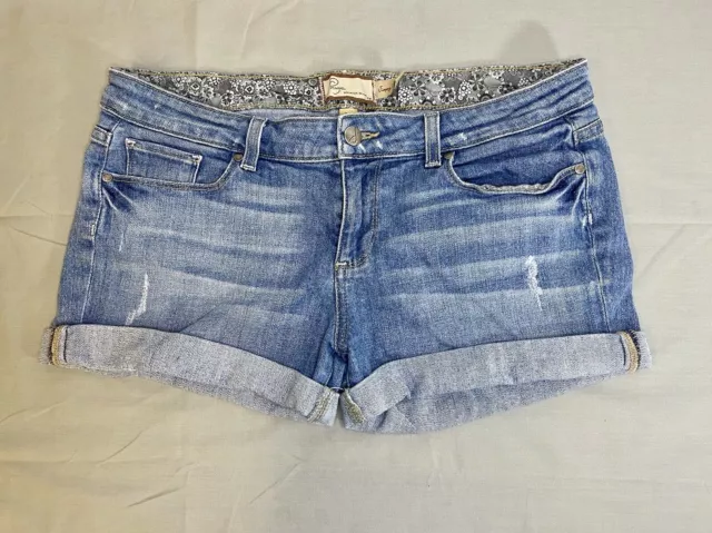 Paige Jimmy Jimmy Shorts Size 29 Raw Hem Cuffed Blue Dark Wash Stretch Cut Offs