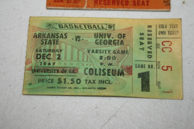 Vintage Lot 1967 Georgia Bulldogs Uga College Basketball Tickets 3