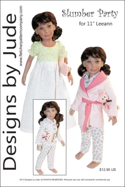 Slumber Party Doll Clothes Sewing Pattern 11" Leeann Dolls