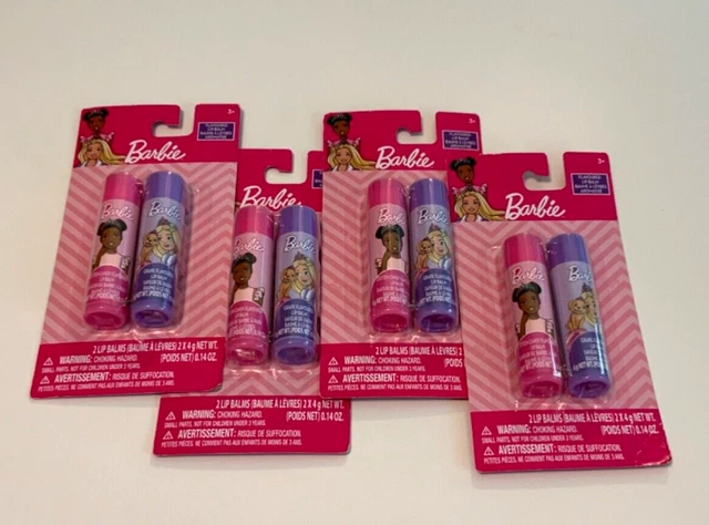 Girls Lip Balm Barbie Flavored Lip Balm Cotton Candy & Grape 4 sets of 2