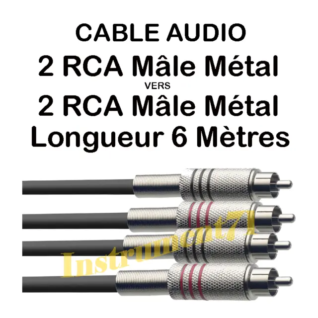 Câble 2 RCA Mâle Métal Repérées vers 2 RCA Mâle Repérées Fiches Métal 6 Métres