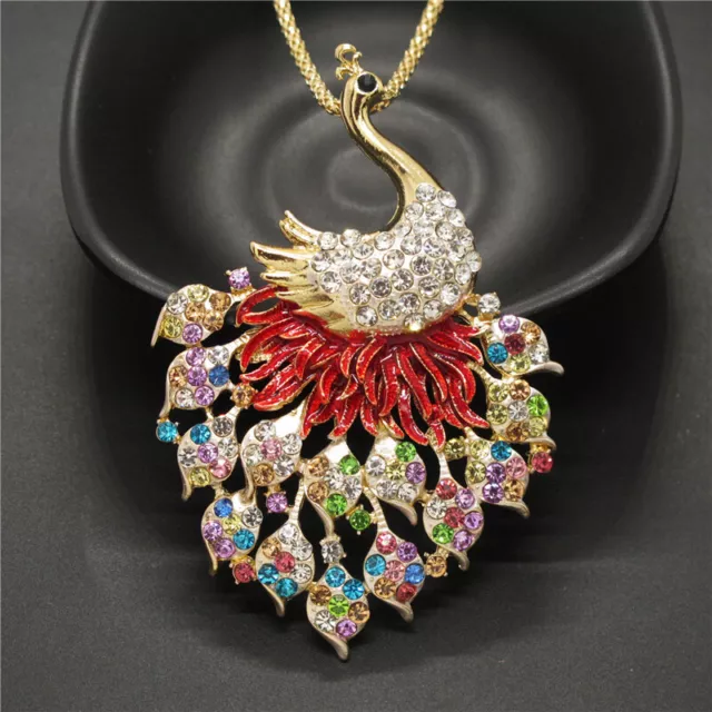 Betsey Johnson Multicolor Rhinestone Peacock Crystal Pendant Women's Necklace