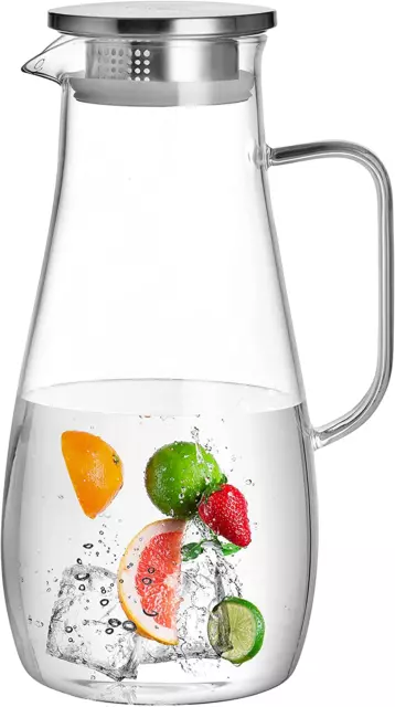 68Oz/2000Ml Glass Pitcher Water Carafe Jug with Stainless Steel Lid,Borosilicate