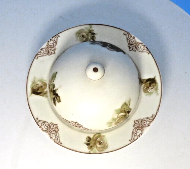 Old Ivory, Selesia Butter Dish Clarion Rose Design. Excellent Condition.